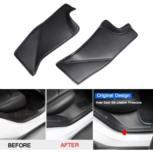 1Pair Rear Door Sill Protector Cover Sticker Trim for Tesla Model Y Black