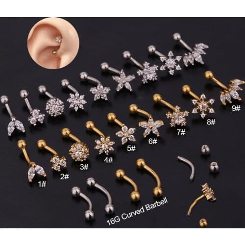 1PC 16G New Flower Stainless Steel IBall Eyebrow Piercing Curved Barbell Lip Ring Snug Daith Helix Rook Earring
