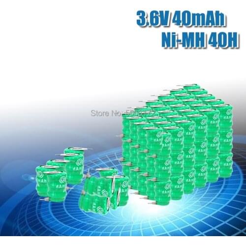 10/20/50/100Pcs 40mAh 3.6V Ni-MH Rechargeable Button Cell Battery Ni MH Batteries With Soldering Pins For Wireless Earphones
