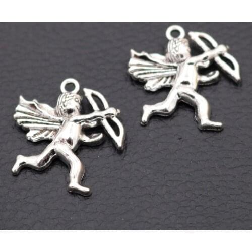 10pcs Lover Angel Heart Cupid Lover Alloy Pendants Couple Bracelet Earrings DIY Handmade Silver Plated Jewelry Findings