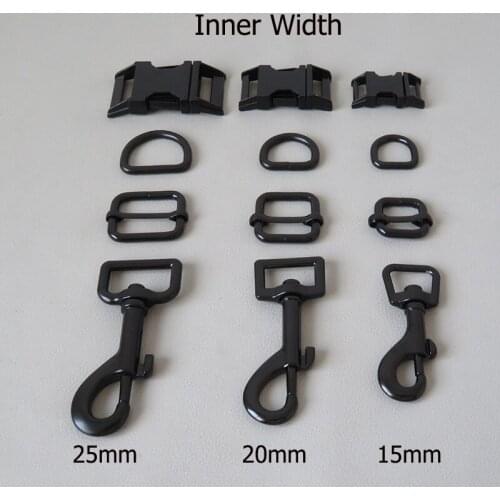 15mm 20mm 25mm Black Metal Buckle Strap Adjuster D Ring Snap Hook For DIY Dog Collar Paracord Leash Lock Lobster Clasp Accessory