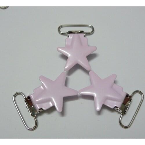 25pcs 1'' 25mm #MD35 Pink Color Enamel Star Suspender Clips