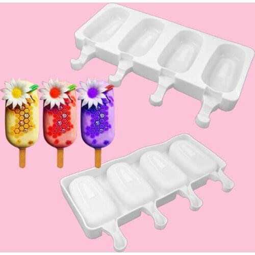 4 Grids Food Grade Ice Cream Mould Diy Mold Ice Cube Tray Barrel Hot Selling Dessert Ice Cream Mold With Popsicle Stick Bag