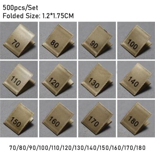 500Pcs Clothing Number Size Label Black Text Gold Background Garment Clothes T-Shirt Cloth Fabric Label Tag Screen Printing