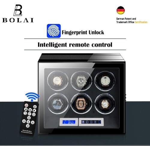 Automatic Watch Winder Safe Box Luxury Brand 6 Slot Watches Boxes with Fingerprint Unlock LCD Touch Screen Wooden Watch Storage