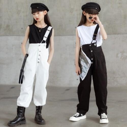 Teen Girls White Black Jeans Jumpsuits 2021 New Spring Autumn Kids Pants 10 12 14 15 years