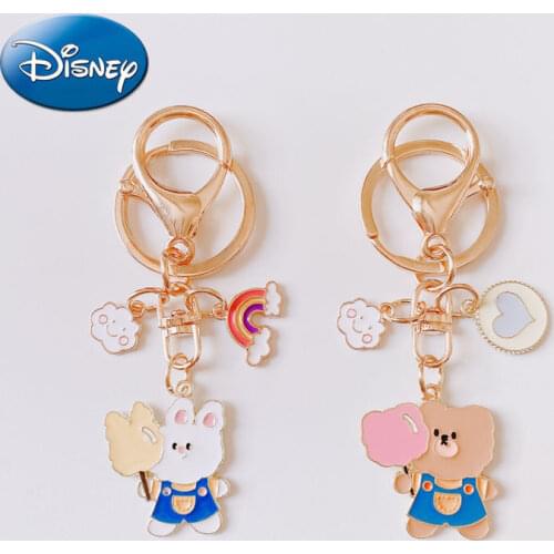 Disney Cartoon Cute Duffy Bear Cotton Candy Keychain Couple Rainbow Love School Bag Pendant Pendant