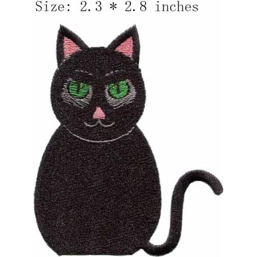 Black cat 2.3" wide embroidery patch for fabric/protect animal/bordado da fita