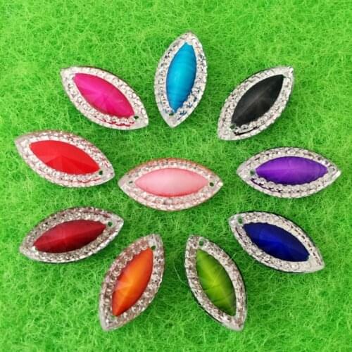 DIY 60PCS18mm*10 mm Mixed colors resin rhinestone womens garment hand seam drilling horse eye shape flat back crystal