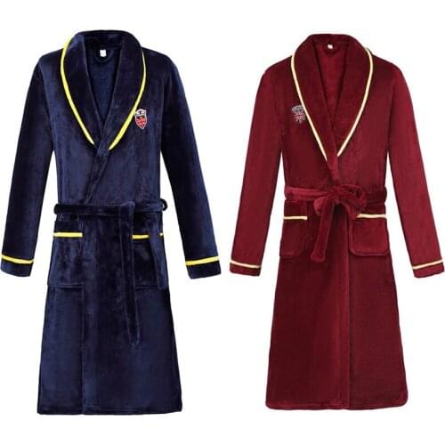 Homewear Couple Kimono Bath Gown Women Winter Warm Flannel Robe Nightgown Thicken Coral Fleece Nightwear Casual Sleepwear