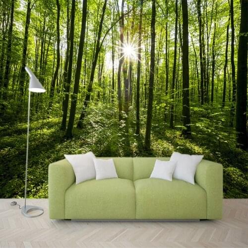 Country Style Green Forest Nature Landscape Photo Mural Environmental Friendly Non-woven Straw 3D Customized Wallpaper For Wall