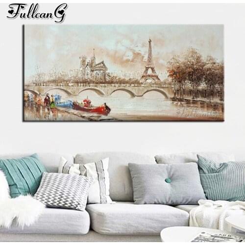 FULLCANG Tower Bridge Abstract Retro City 5d diy diamond painting cross stitch full drill rhinestone embroidery kits FG0044