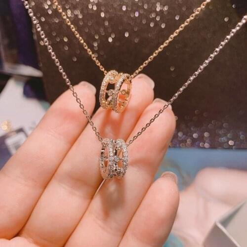 HIBRIDE New Delicate Luck Turntable Geometry Cubic Zirconia Engagement Dubai Naija Bridal Necklace Pendants Bijoux Femme P31