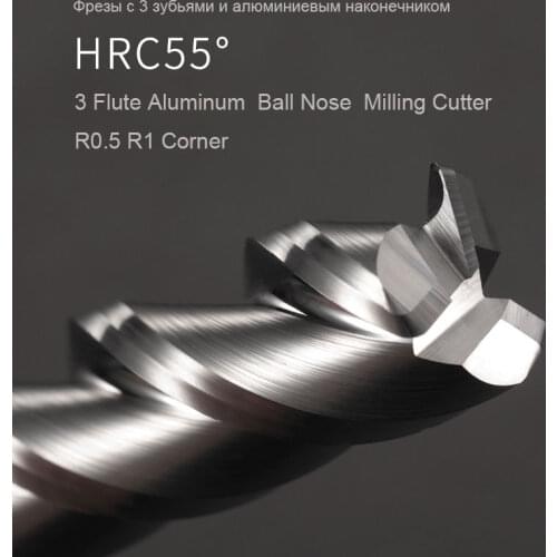HRC55 3 Flute Aluminium Corner End Mill Tungsten Carbide Steel CNC Ball Nose Milling Cutter Tool Cutter Deg R0.5 R1 Metal Router