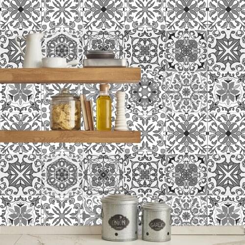 Spanish Moroccan Mosaic Wall Tile Self Adhesive Backsplash Kitchen Bathroom Wall Decal Grey Sticker H1112