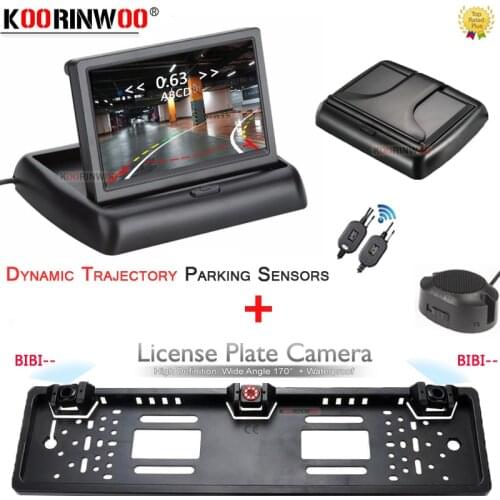 Koorinwoo Intelligent Dynamic EU License Plate Frame Sensor Rear view camera IR Light Wide angle With LCD Car Monitor Parkmaster