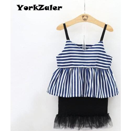 YorkZaler Girls Striped Clothes Set 2018 Summer Fashion Clothing Suit For Children 2 Pcs Girls Strap Shirt+Pencil Skirt
