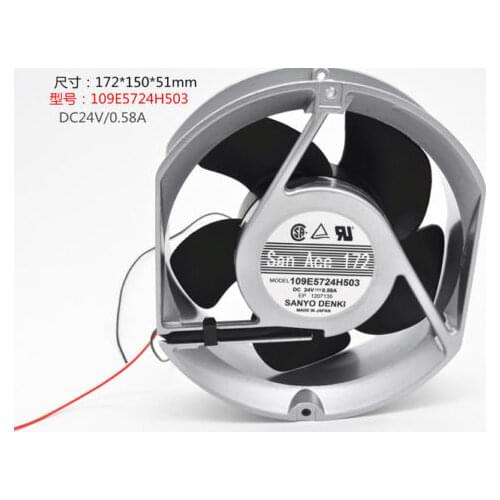 Computer Case PC Cooling Fan For SANYO 109E5724H503 Aluminum frame Double ball fan DC24V 0.58A 172*150*51MM 2pin