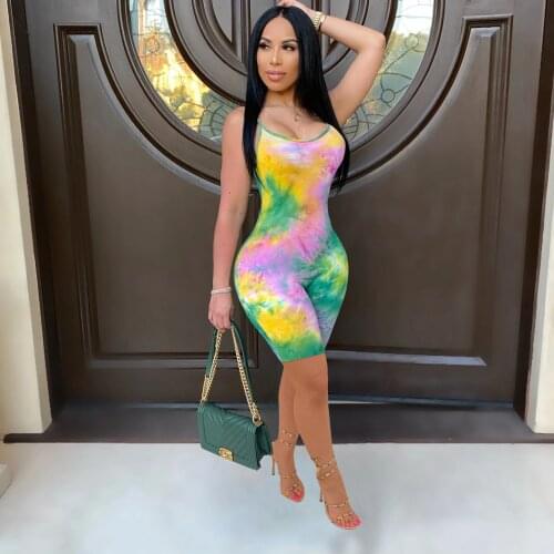 Fashion Trend Womens Color Casual Printed One-piece Shorts Suspenders