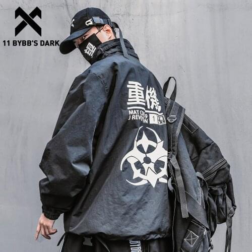 11 BYBBS DARK Hip Hop Streetwear Punk Jacket Coat Men Function Funeral Stand Jacket 2021SS LooseHoody Windbreaker Coats Black