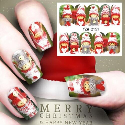 Nail art sticker full cover size christmas tree snow man blue sky image printing ultra thin nail foil water transfer decal FW016