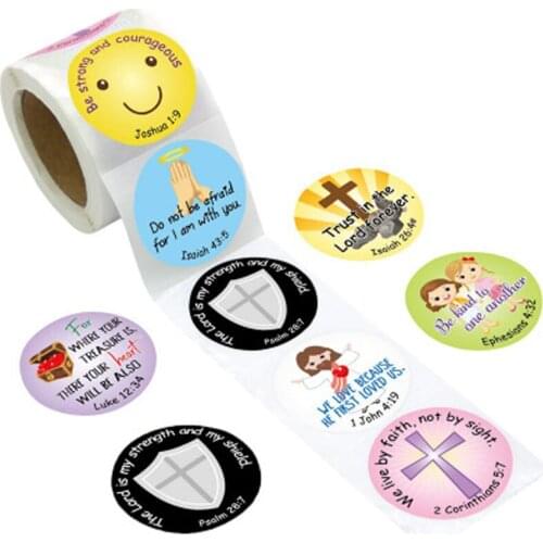 500pcs/roll Childrens Toy Stickers Cartoon Cross Stickers Teacher Classic Slogan To Encourage Reward Stickers Religious Faith