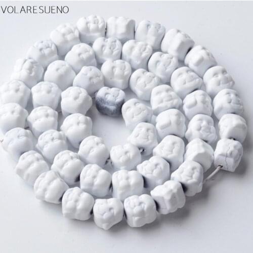 Natural White Hematite Stone 8mm Rubber Matte Buddha Head Shape Beads Spacer Loose Beads For Jewelry Making Diy Bracelet 15"