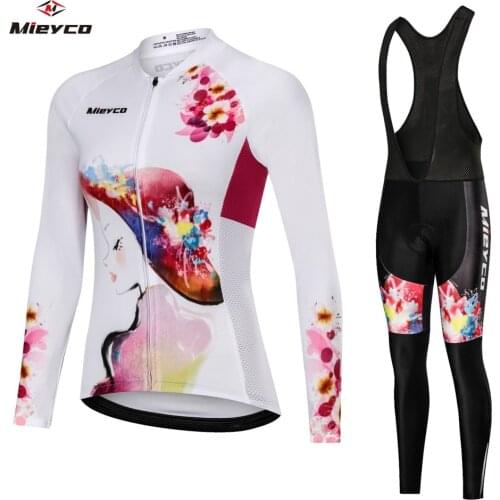 Autumn Spring Long Sleeve Cycling Jersey Sets Wear Female Pro Bike Clothes Kit Dress BIB Pants Bicycle Clothing Suit MTB Malliot
