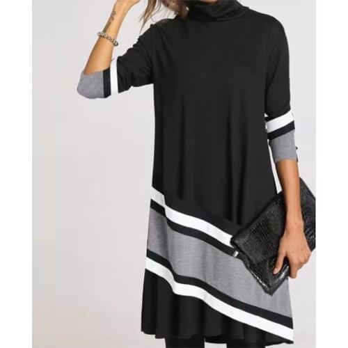 Autumn Winter Women Turtleneck Warm Vintage Print Dresses Elegant Long Sleeves Patchwork Dress Female Casual Wear Loose Vestidos