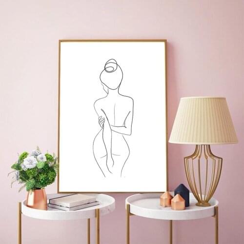 Woman Nude Line Drawing Print Black White Female Figure Line Poster Modern Minimalist Art Canvas Painting Home Wall Decor