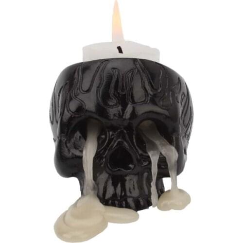 Black Skull Head Halloween Candle Holders Tea Light Decorations Classic Resin Candles Stand Wax Candles Halloween Candle