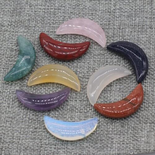 2021 New Naturtal Stone Amethysts Pendant Moon Shape No Hole Charms Crystal Pendants for Women Jewelry Making DIY Necklace Gift