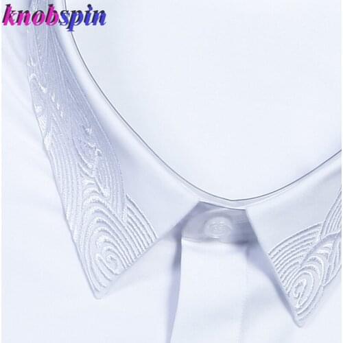China Style Embroidery collar Slim Shirt men 2019 New Brand quality 80% Cotton Business male Dress Shirts long sleeve Casual