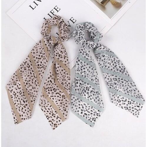 Printed silk scarf large intestine moon stripe leopard print ribbon pony tail scrunchies hair tie for women