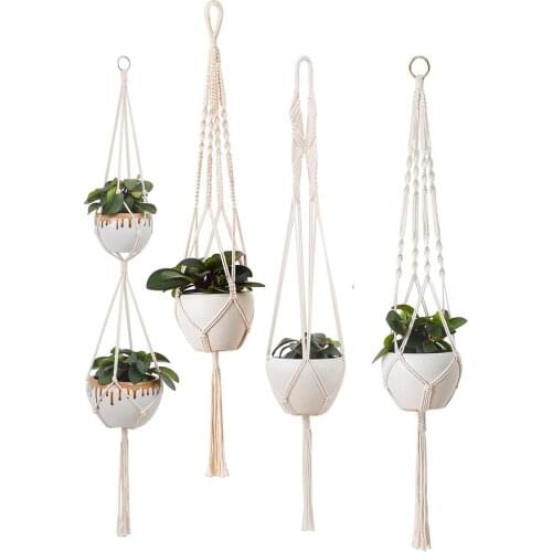 Hanging Flower Pot Net Bag Handmade Cotton Rope Hanging Flower Basket Flower Pots Holder For Home Balcony Window Rational