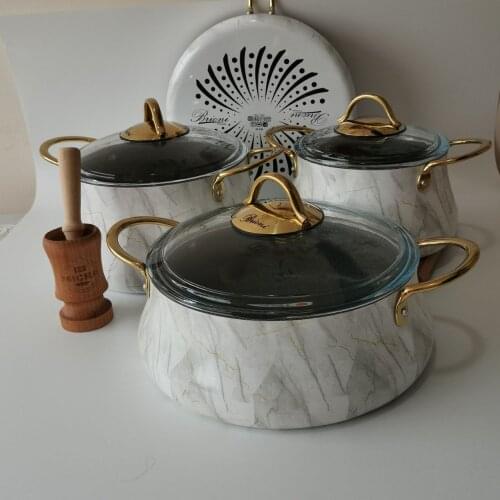 Brioni Marble Design 7 Piece High Quality Multicolor Granite Fashionable Luxe Turkish Cookware Set