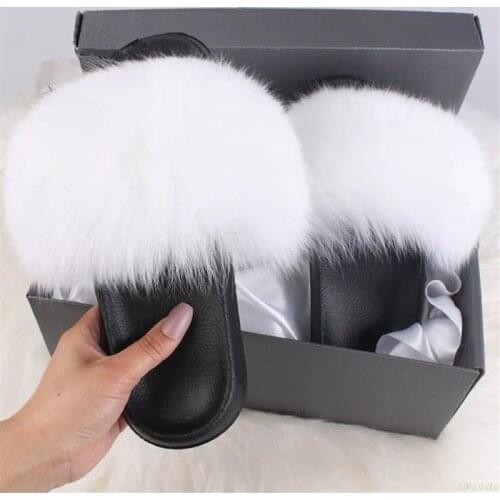 Summer Women Slides Fur Sandals Womens Shoes Size 45 EVA Fluffy Slides Furry Slippers Fox Fur Slides Plush Slippers Ladies