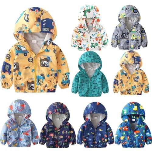 Toddler Kids Baby Grils Boys Hooded Warm Jackets autumn Outdoor Casual Car Print Jacket Zipper Hooded Windproof Coat Clothing