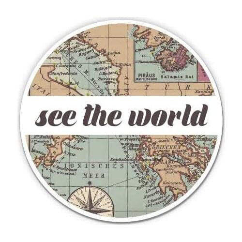 See The World Travel Retro Globe Map - 12" Vinyl Sticker Waterproof Decal