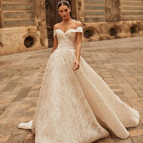 Vintage A Line Wedding Dresses Off the Shoulder Lace Appliques Bridal Gowns Tulle Garden vestido de novia