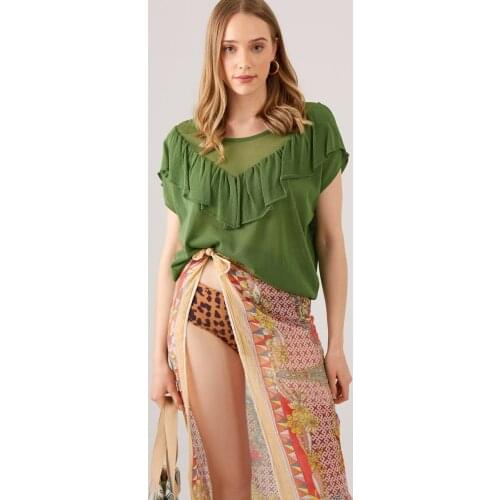 GREEN BIKE COLLAR SUMMERY WOMEN BLOUSE-LARGE SIZE 40