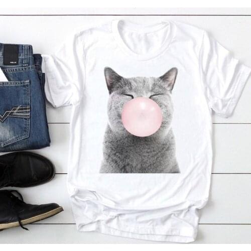 Women Printing Cat Animal Funny Short Sleeve Fashion Cartoon Summer Graphic T Top Lady Print Tee Female Tshirts Clothes T-Shirt