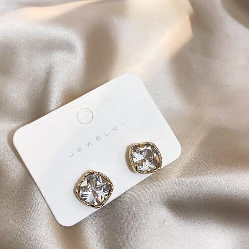 MENGQIAO New Fashion Square Crystal Zircon Stud Earrings For Women Simple Cute Boucle D'oreille Pendientes Jewelry Accessories