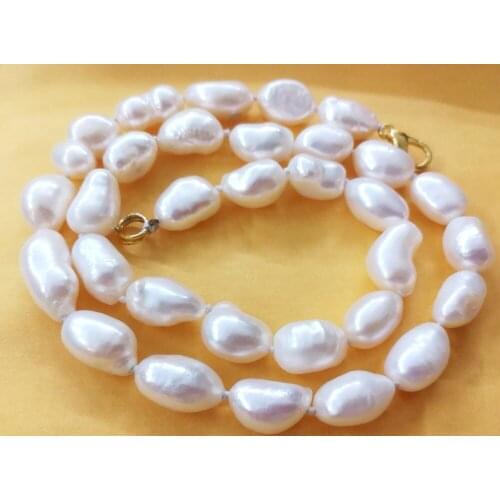 Women Jewelry 11mm White pearl baroque beads handmade necklace gold color clasp real Natural freshwater pearl gift 42cm 17