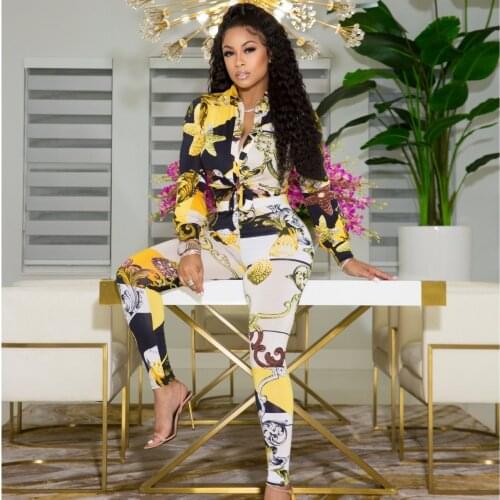 Two Piece Set Long Sleeve Blouse Shirt And Casual Pants Women Summer Autumn Loose Fashion Print Matching Office Lady Set