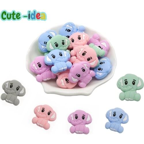 Cute-idea 10pcs BPA Free Silicone Beads Elephant Animal Baby Teether Chewable sensory DIY Chain For Pendant Baby Products Toys