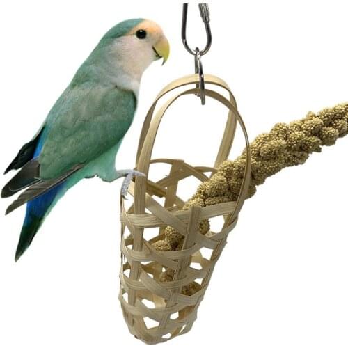 2PCS Bird Feeder Basket Food Holder Burlywood Bamboo Hanging Basket Hook Pet Toy Bird Cage For Small Parrot Pet Supplies