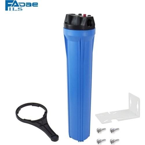 20-Inch Standard Slim Line 2.5" x 20" Blue Filter Housing 1-inch Plastic port for whole house include bracket, wrench and screws