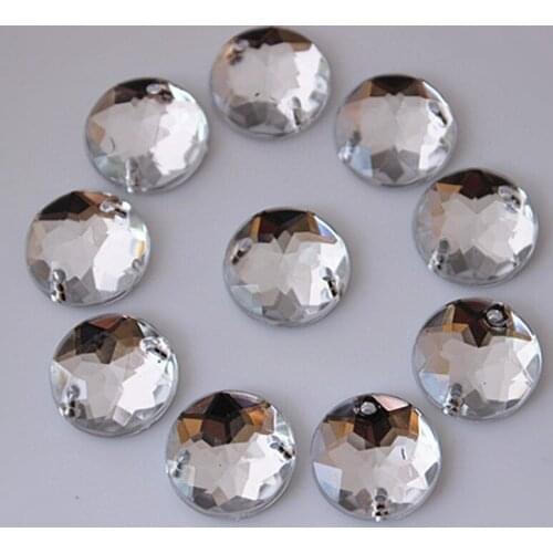 20mm Sew On Rhinestones Crystal Acrylic Sewing Rhinestones Flatback Acrylic Round Chamfering For Garment S36