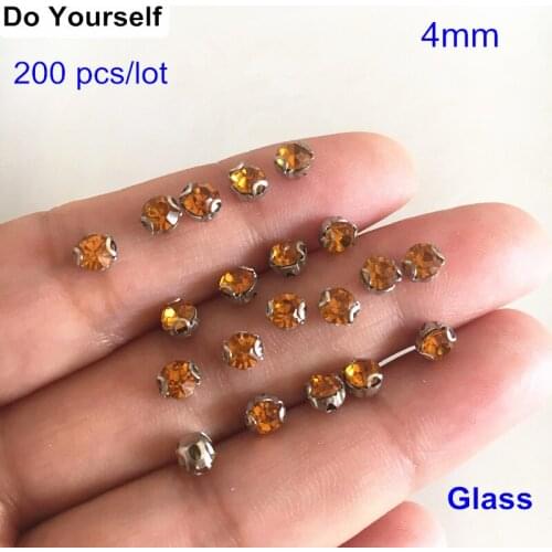 200pcs 4mm Gold-Color Glass Sewing On Beads For Garments Decoration,Crystal Glass Sewing Beads For Wedding Dress,Shoes Deco